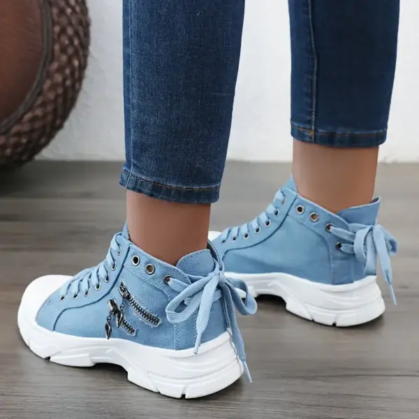 Women Platform Side Zipper Design Canvas Shoes - Image 2