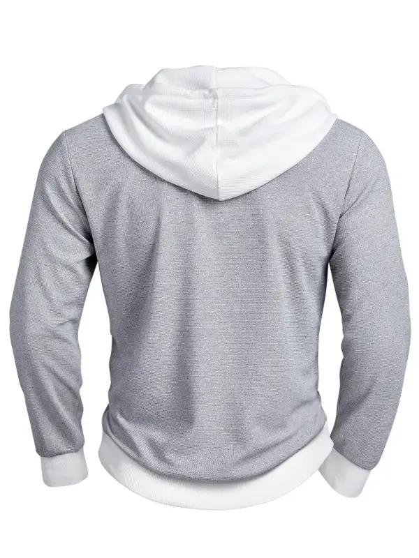 Men Casual Waffle Knit Hooded Henley Shirt - Image 2