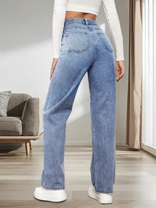 Womens High Waisted Ripped Wide Jeans - Image 3