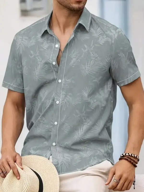 Men Casual Tropical Print Short Sleeve Shirt Polyester - Image 3