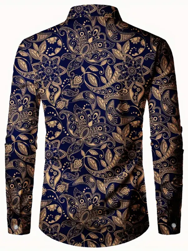 Men Long Sleeve Shirt With Unique Floral Print Polyester - Image 2