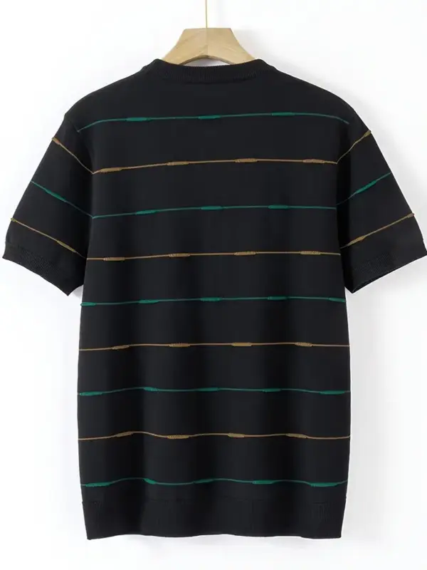 Men Fashion Crew Neck Striped T Shirt - Image 2