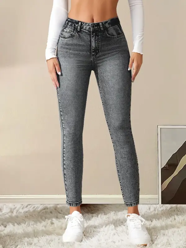 Elegant High Rise Jeans Button Skinny Pants