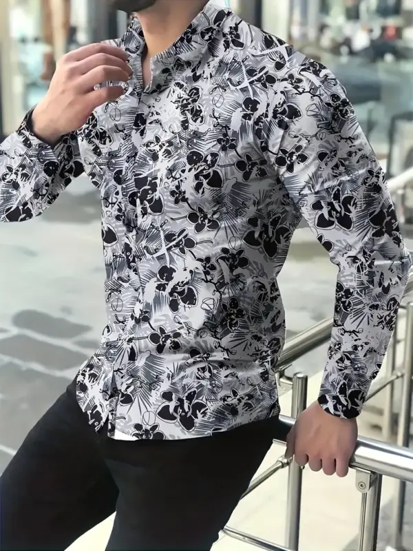 Men Floral Print Shirt For Spring And Fall