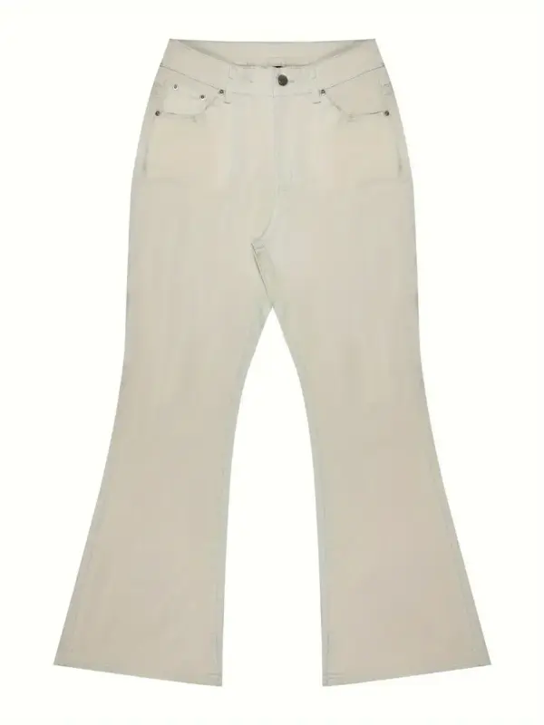 High Rise Cream Flare Raw Bell Bottom Jeans - Image 3