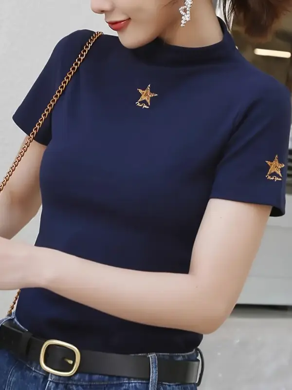 Elegant Mock Neck Tshirt - Image 2