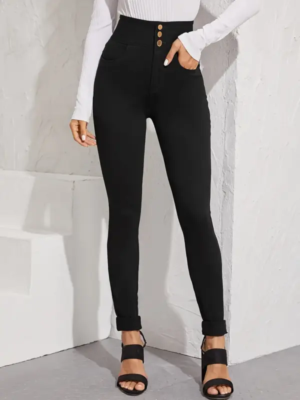 Elegant High Waist Skinny Jeans for Women Button