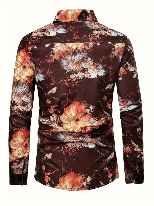 Men Long Sleeve Shirt With Floral Print In Polyester Blend - Image 2