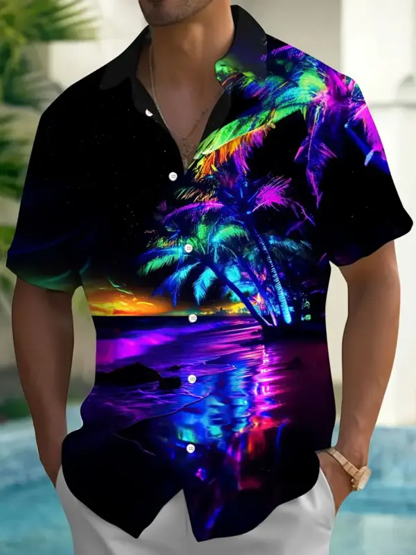 Men Hawaiian Aloha Shirt With Vibrant Digital Print