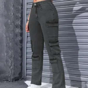 Loose Straight Jeans Multi Pockets Casual Pants for Women