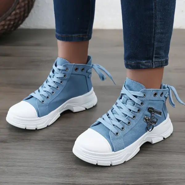 Women Platform Side Zipper Design Canvas Shoes