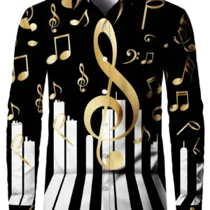 Long Sleeve Shirt With Music Notes And Piano Keys Print