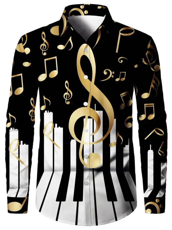 Long Sleeve Shirt With Music Notes And Piano Keys Print