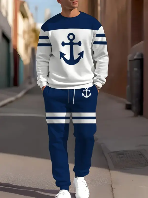 Men Novelty Anchor Print Sweatshirt And Joggers Set