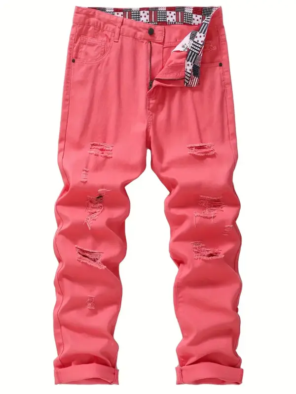 Men Non Stretch Ripped Tapered Pants