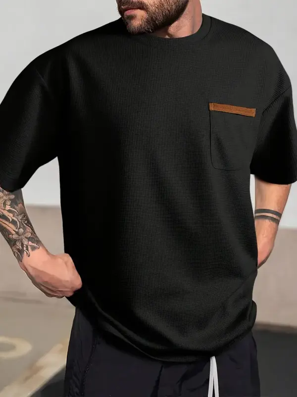 Men Black Waffle Knit T Shirt