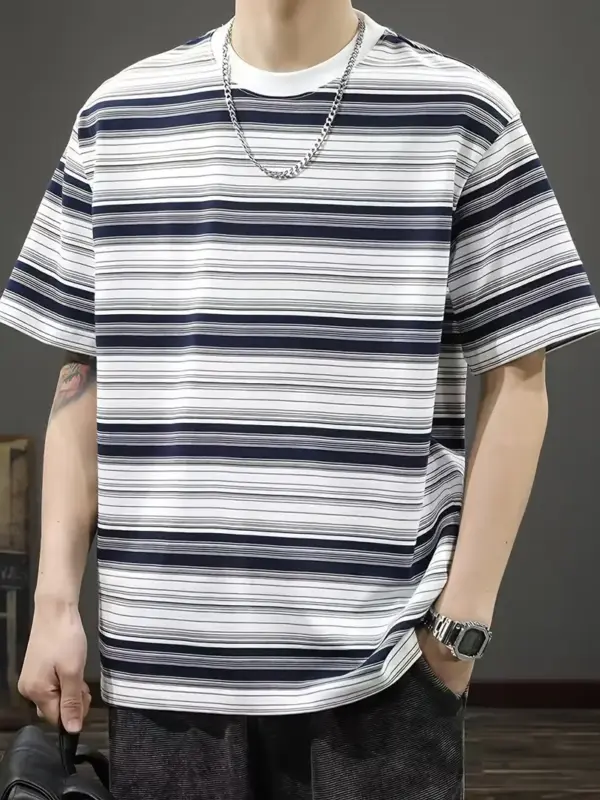 Men Summer Casual Striped T Shirt - Image 2