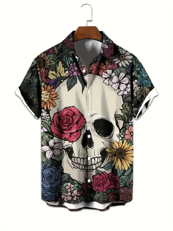 Men Summer Fashion With Floral And Skull Prints - Image 3