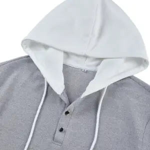 Men Casual Waffle-Knit Hooded Henley Shirt