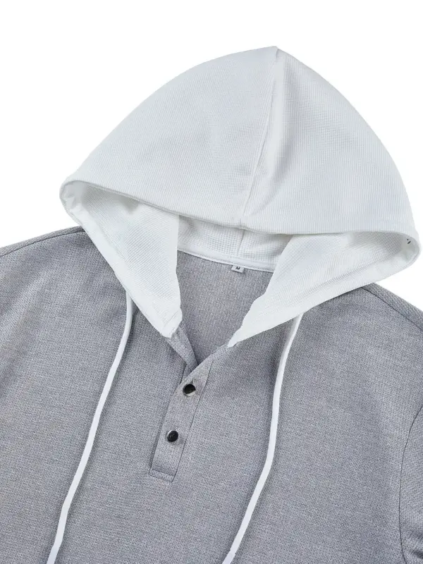 Men Casual Waffle-Knit Hooded Henley Shirt