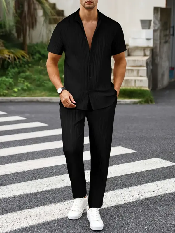 Short Sleeve Long Pants Casual Suit