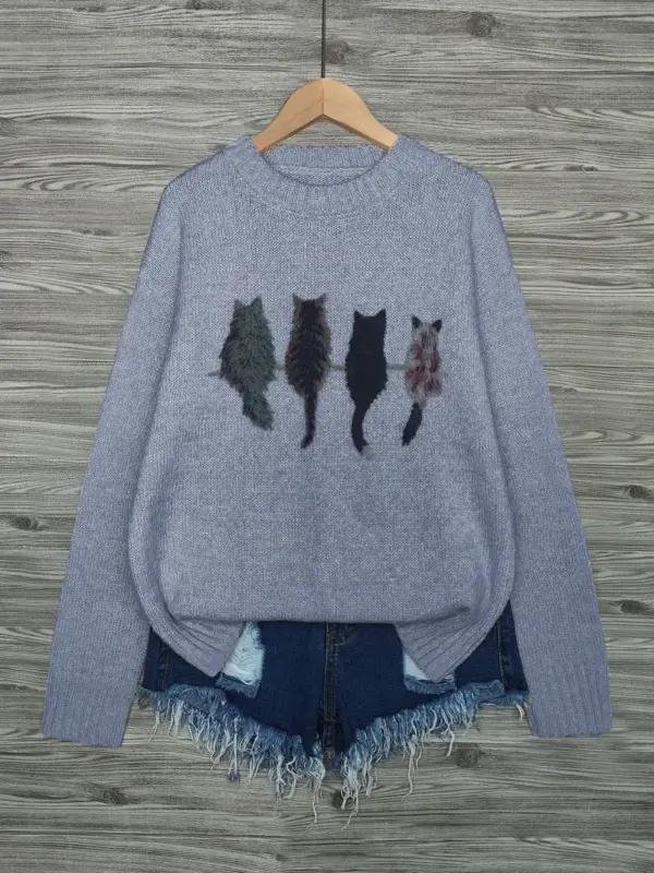 Women Casual Crew Neck Knit Sweater - Image 3