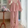 Autumn Winter Womens Long Sleeved Kimono Pajama Set