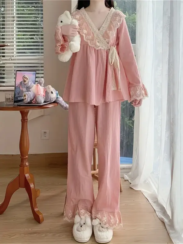 Autumn Winter Womens Long Sleeved Kimono Pajama Set