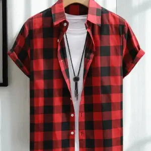 Men Classic Plaid Short Sleeve Button Up Shirt