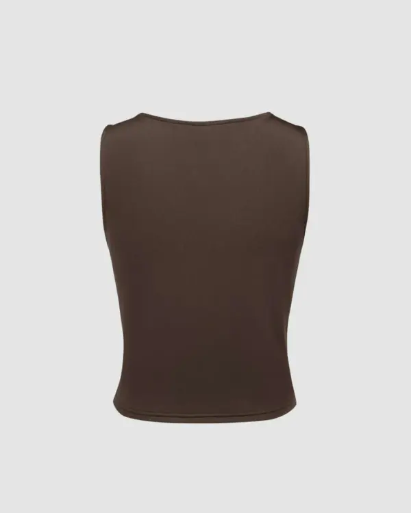 Cowl Neck Knotted Crop Tank Top In Brown - Image 3