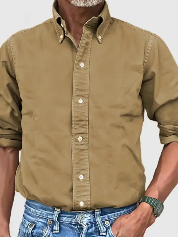 Vintage Premium Washed Cotton Long Sleeve Shirt for Men