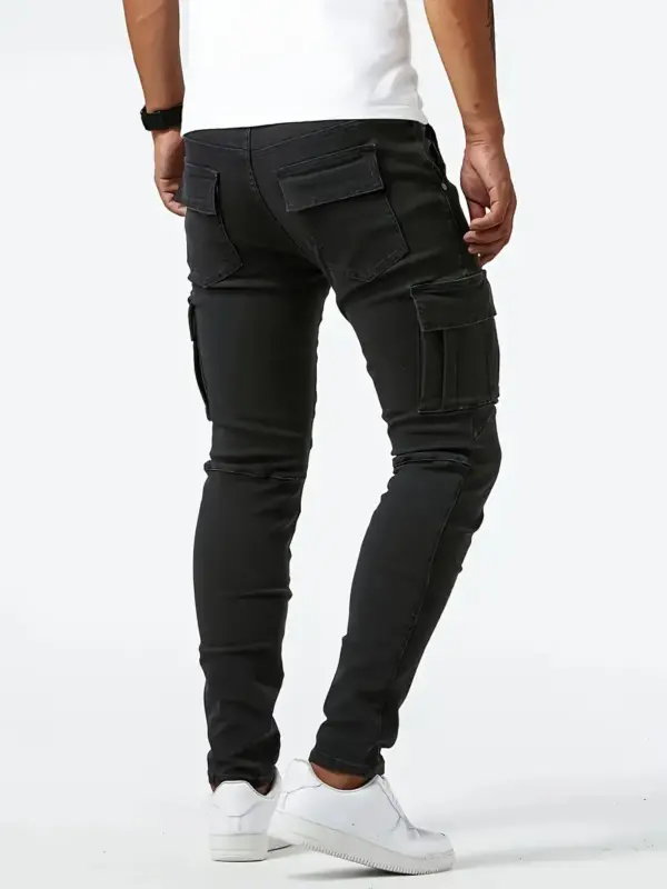 Men Trendy Skinny Cargo Jeans With Side Pockets - Image 4