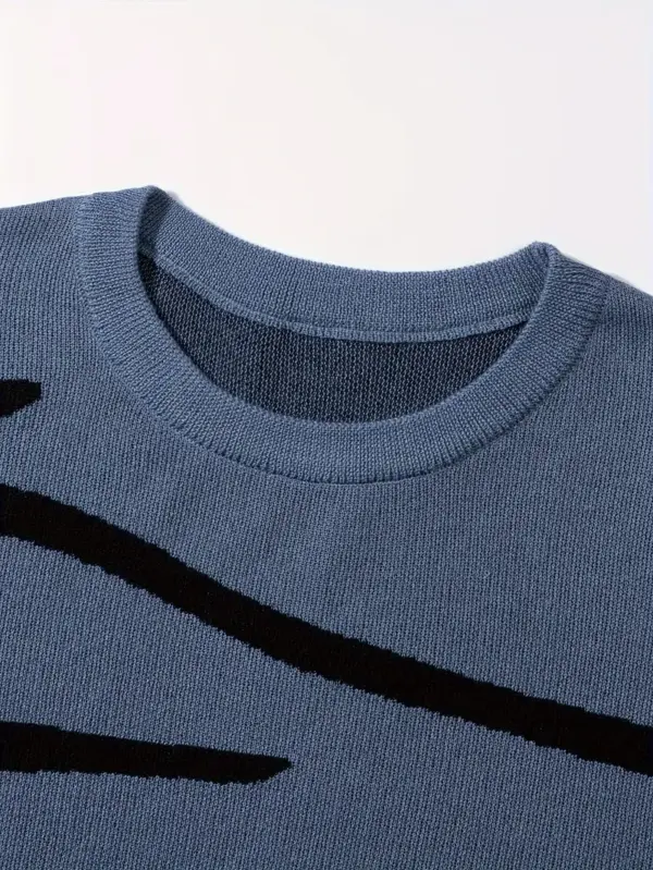 Irregular Stripe Pattern Crew Neck T Shirt - Image 4