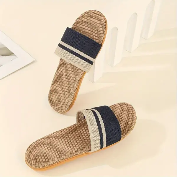 Triped Linen Slides Comfortable Flip Flops - Image 2