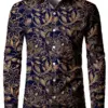 Men Long Sleeve Shirt With Unique Floral Print Polyester