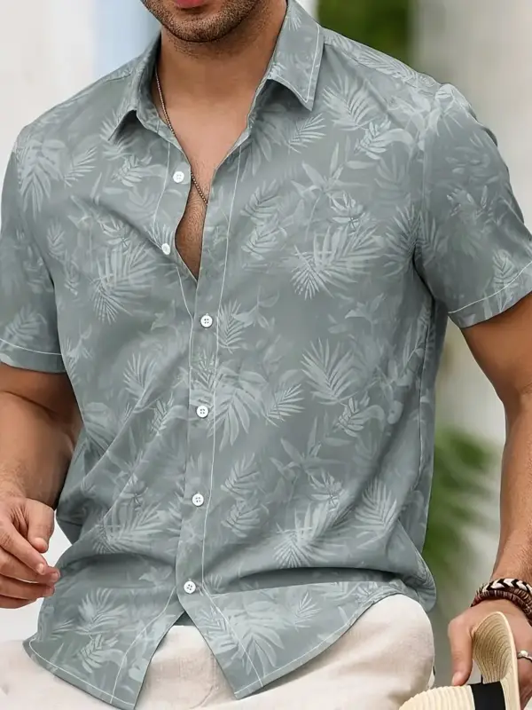 Men Casual Tropical Print Short Sleeve Shirt Polyester